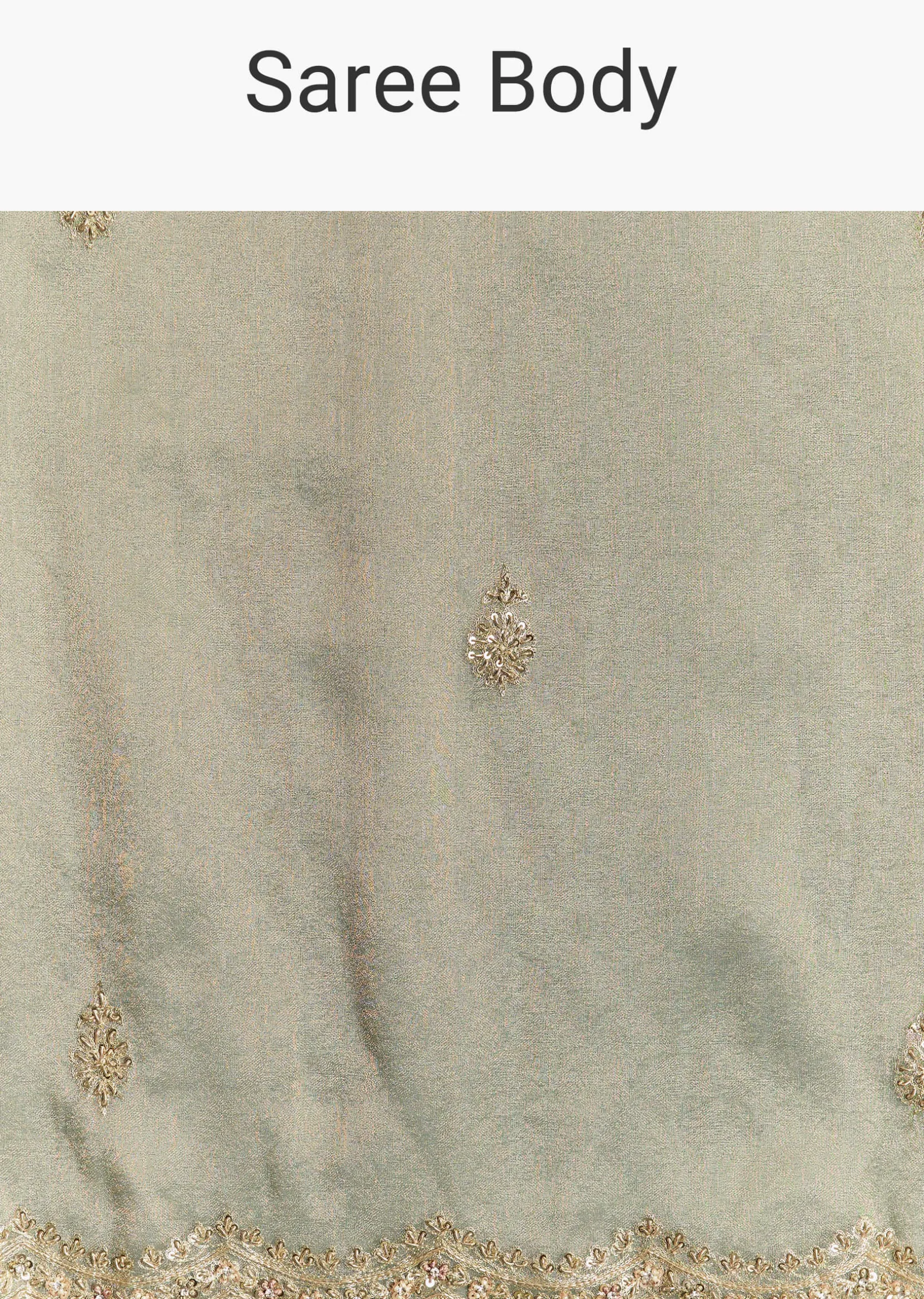 Olive Green Tissue Saree With Zardosi And Sequin Embroidery