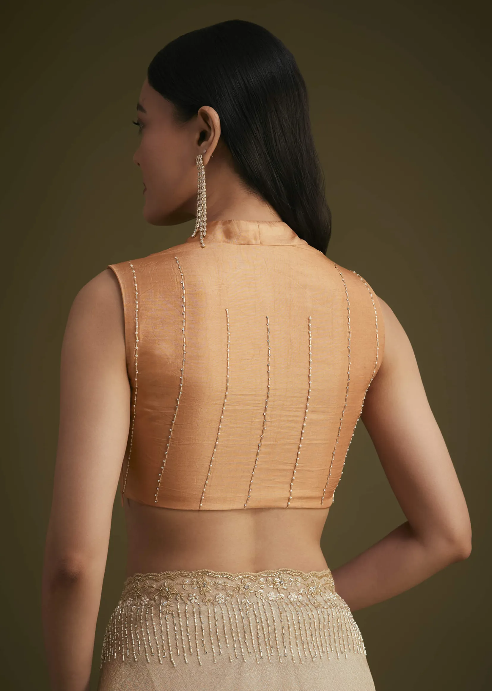 Ombre Orange Jacquard Saree With Cutdana And Stone Embroidery