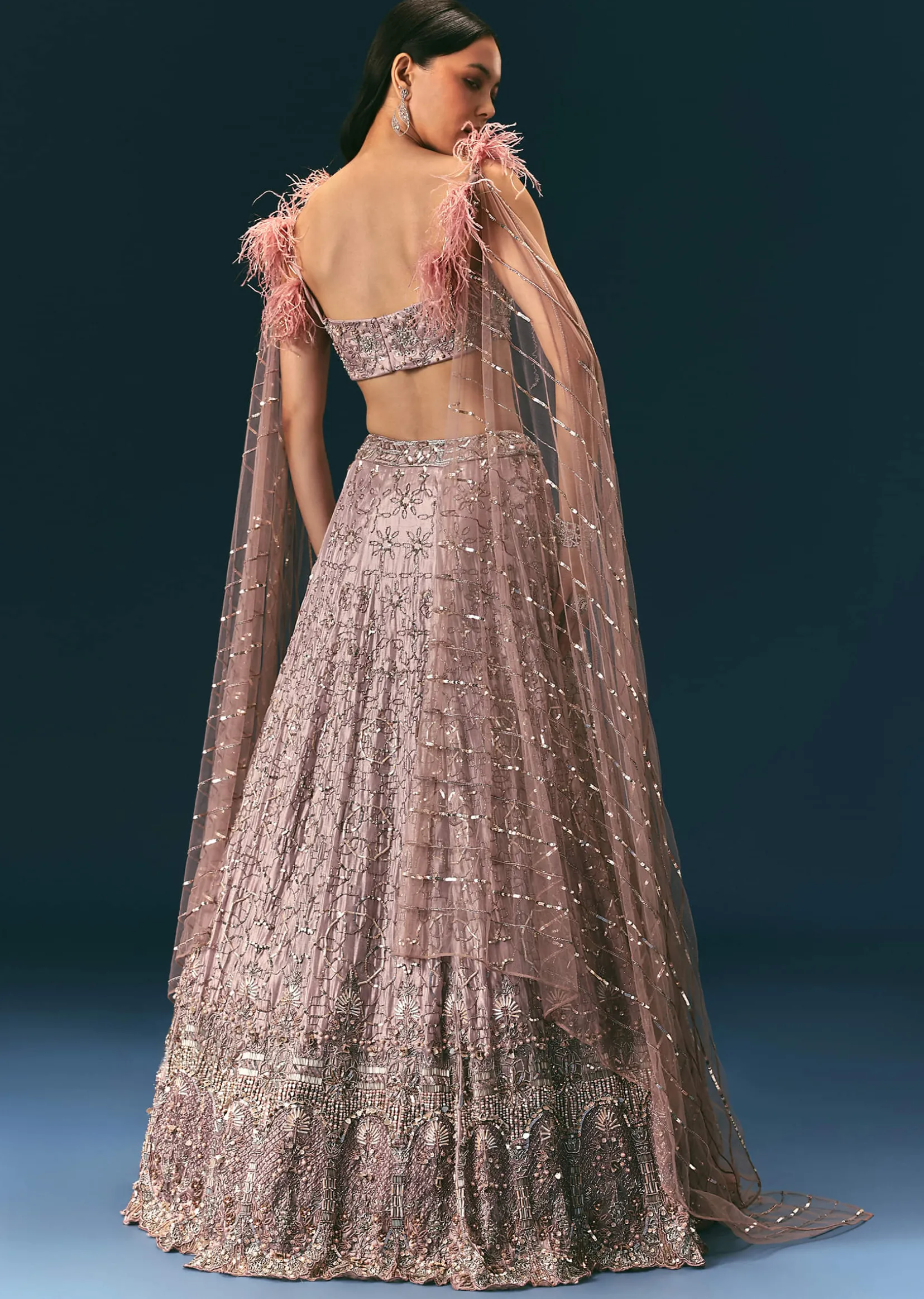 Onion Organza Lehenga And Blouse Set With Choker Dupatta