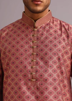 Onion Pink Chanderi Jacquard Printed Kurta Set
