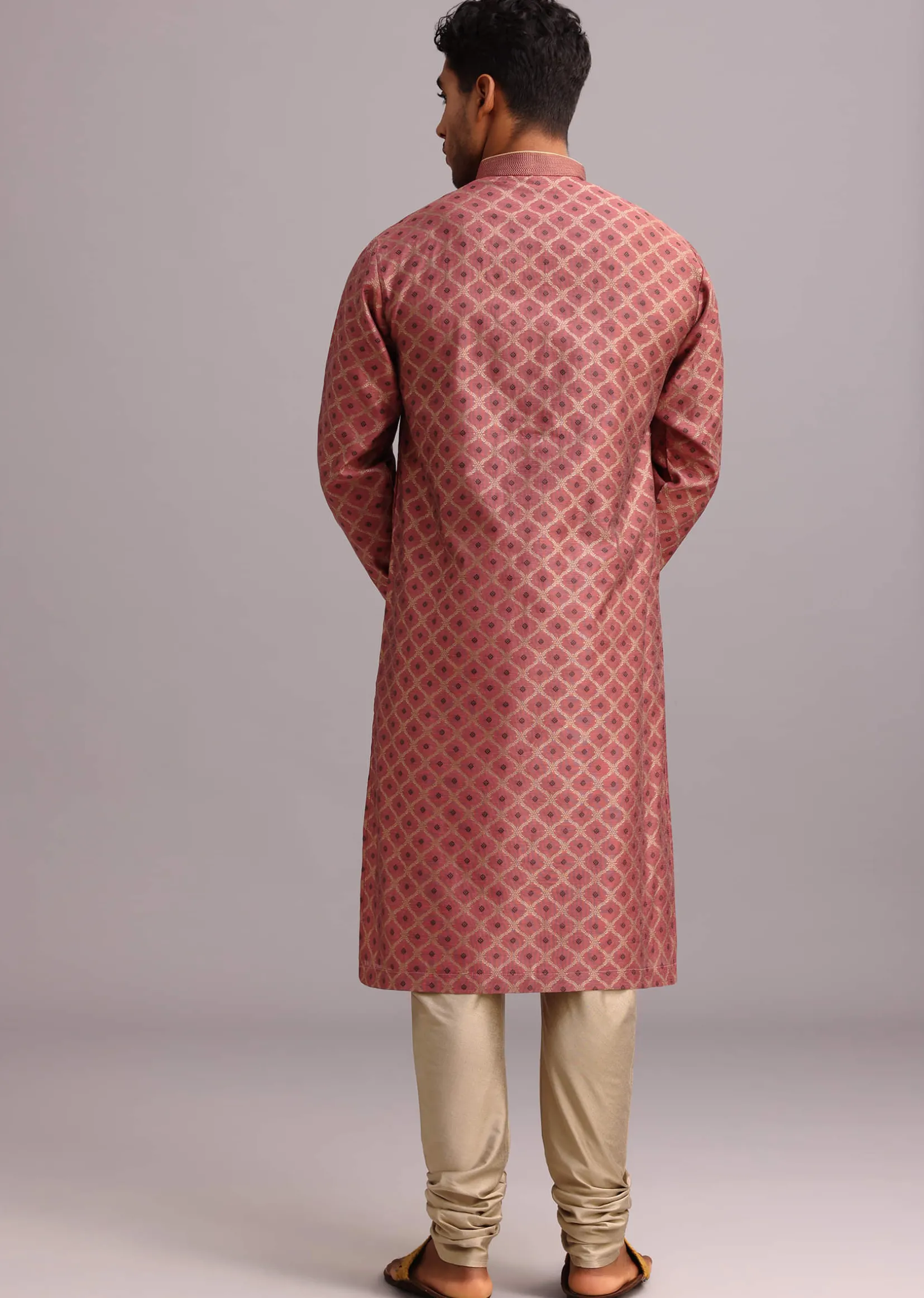 Onion Pink Chanderi Jacquard Printed Kurta Set
