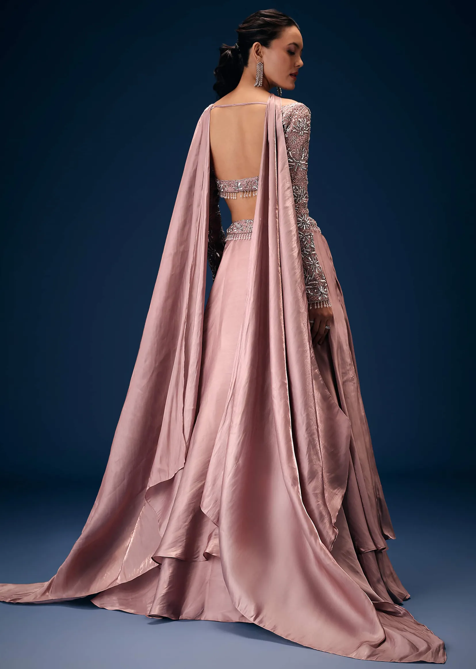 Onion Pink Embroidered Blouse With Lehenga And Choker Dupatta