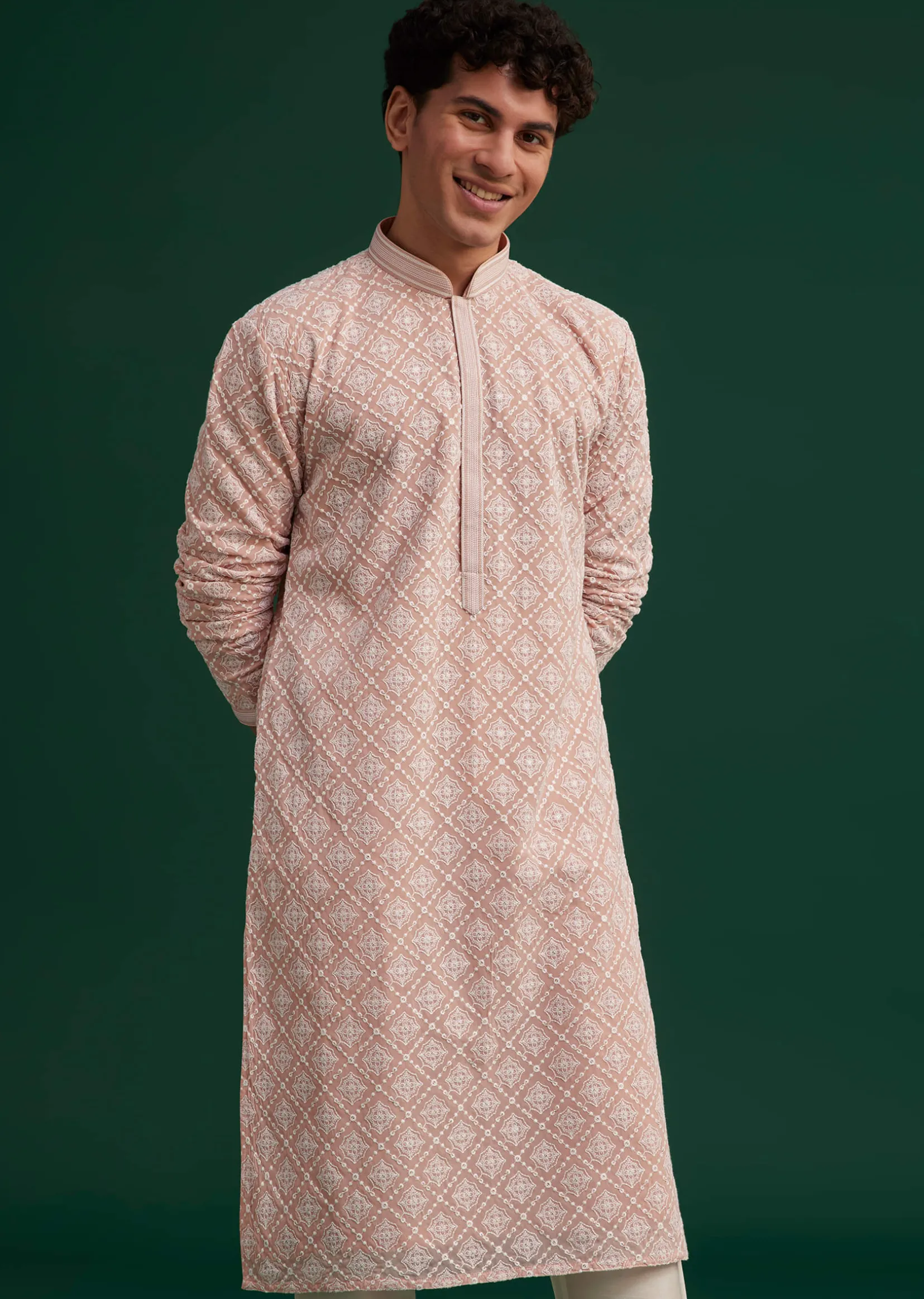 Onion Pink Georgette Embroidered Kurta Set