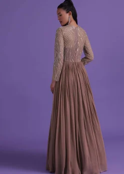 Onion Pink Gown In Georgette With Cut Dana Embroidery