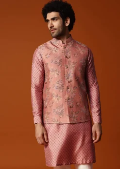 Onion Pink Kurta Jacket Set For Men