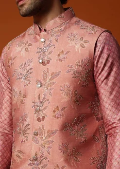 Onion Pink Kurta Jacket Set For Men
