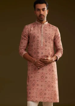 Onion Pink Kurta Set with Geometric Print