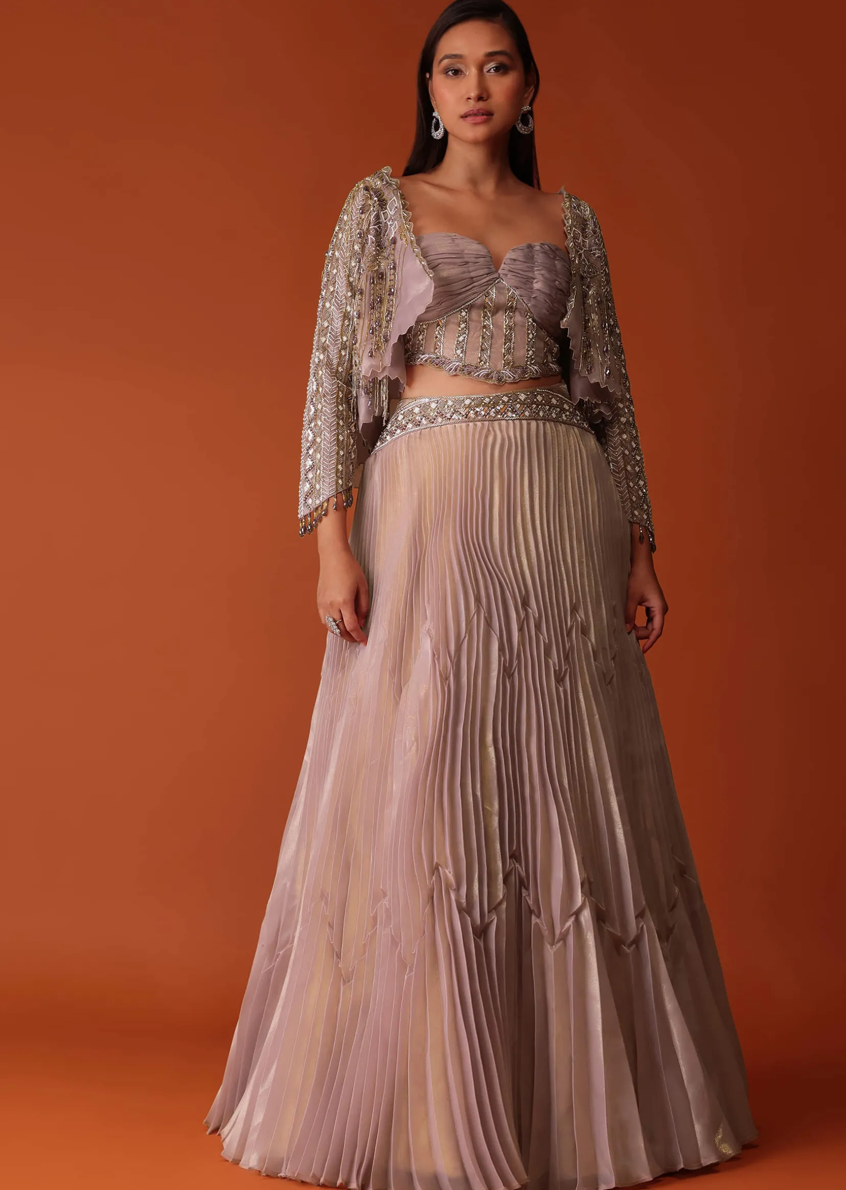 Onion Pink Organza Bridal Lehenga With Hand Embroidery