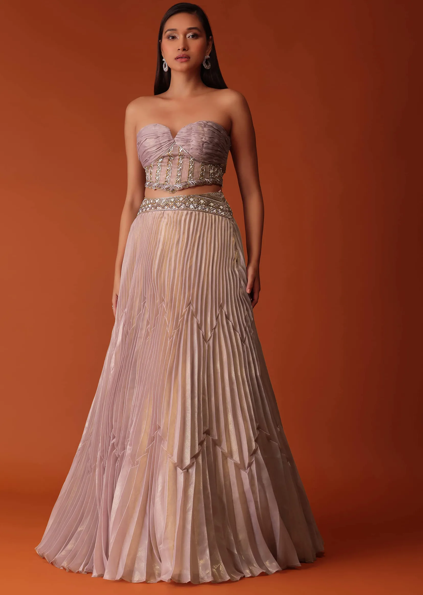 Onion Pink Organza Bridal Lehenga With Hand Embroidery