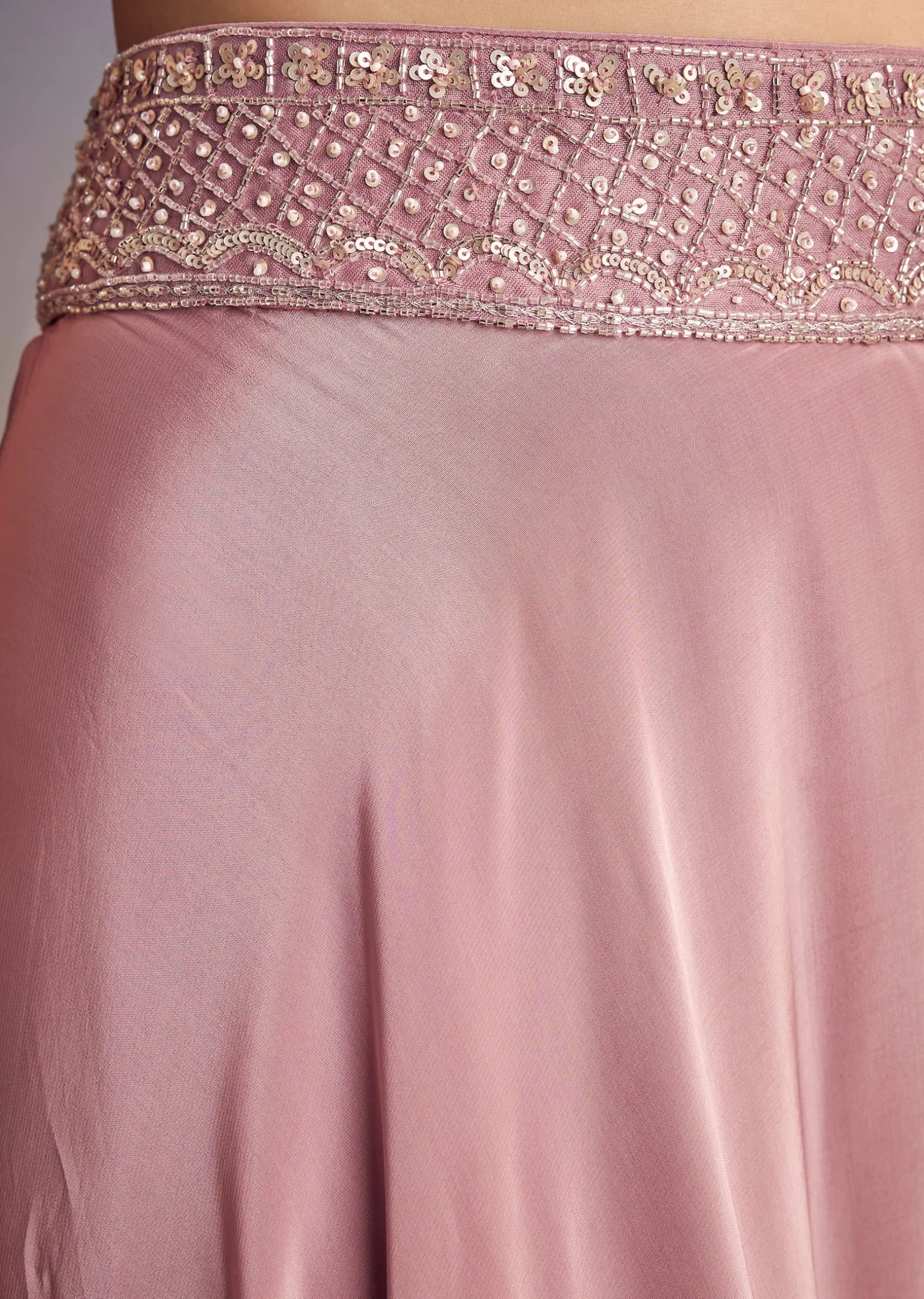 Onion Pink Organza Jacket Set With Cutdana And Beads Work