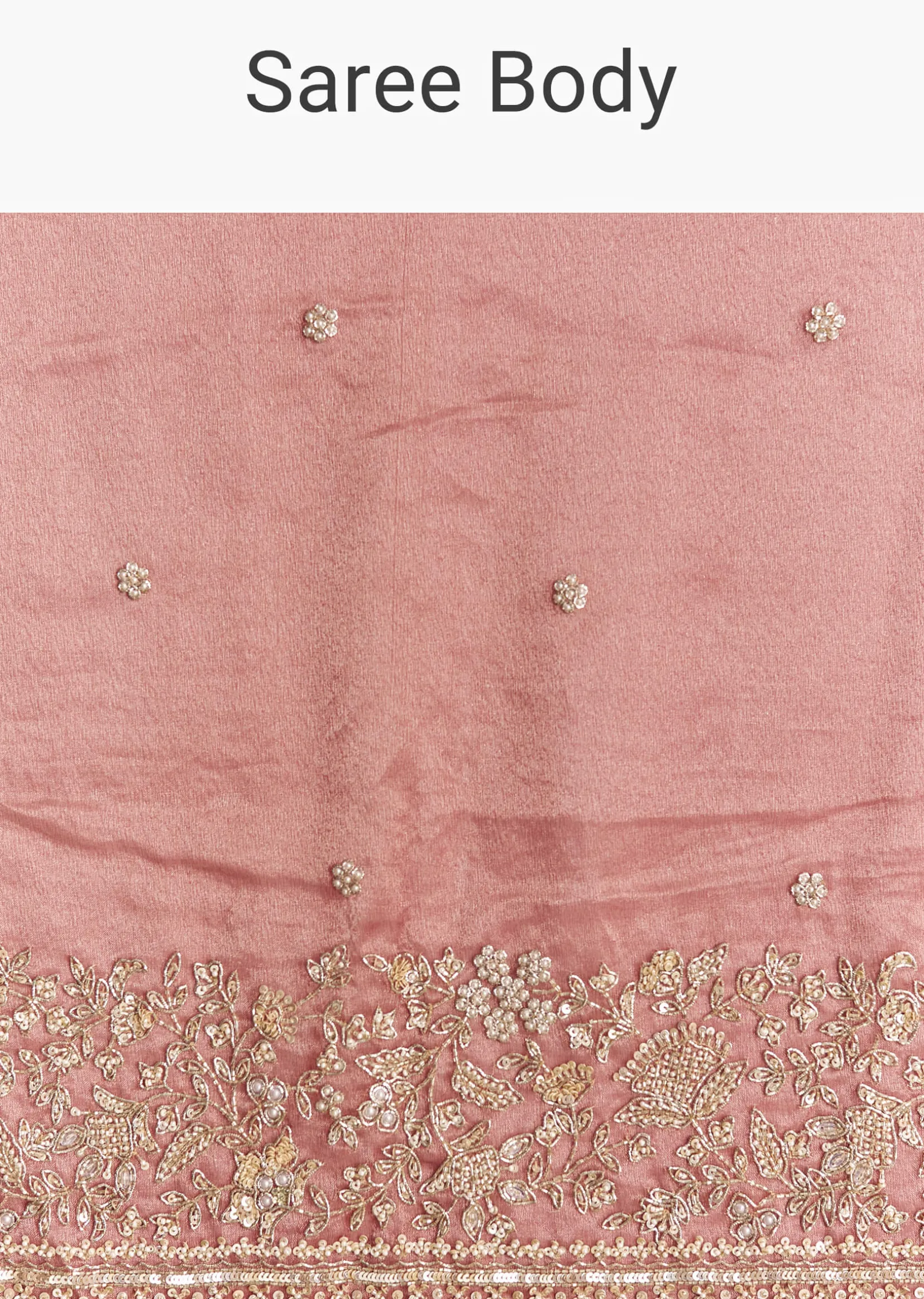 Onion Pink Tissue Saree With Detailed Floral Embroidered Border