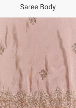 Onion Pink Tissue Saree With Gota Patti Moti And Cutdana Scallop Border