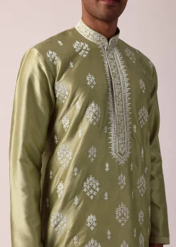 Opulent Gold Silk Kurta Set For Men