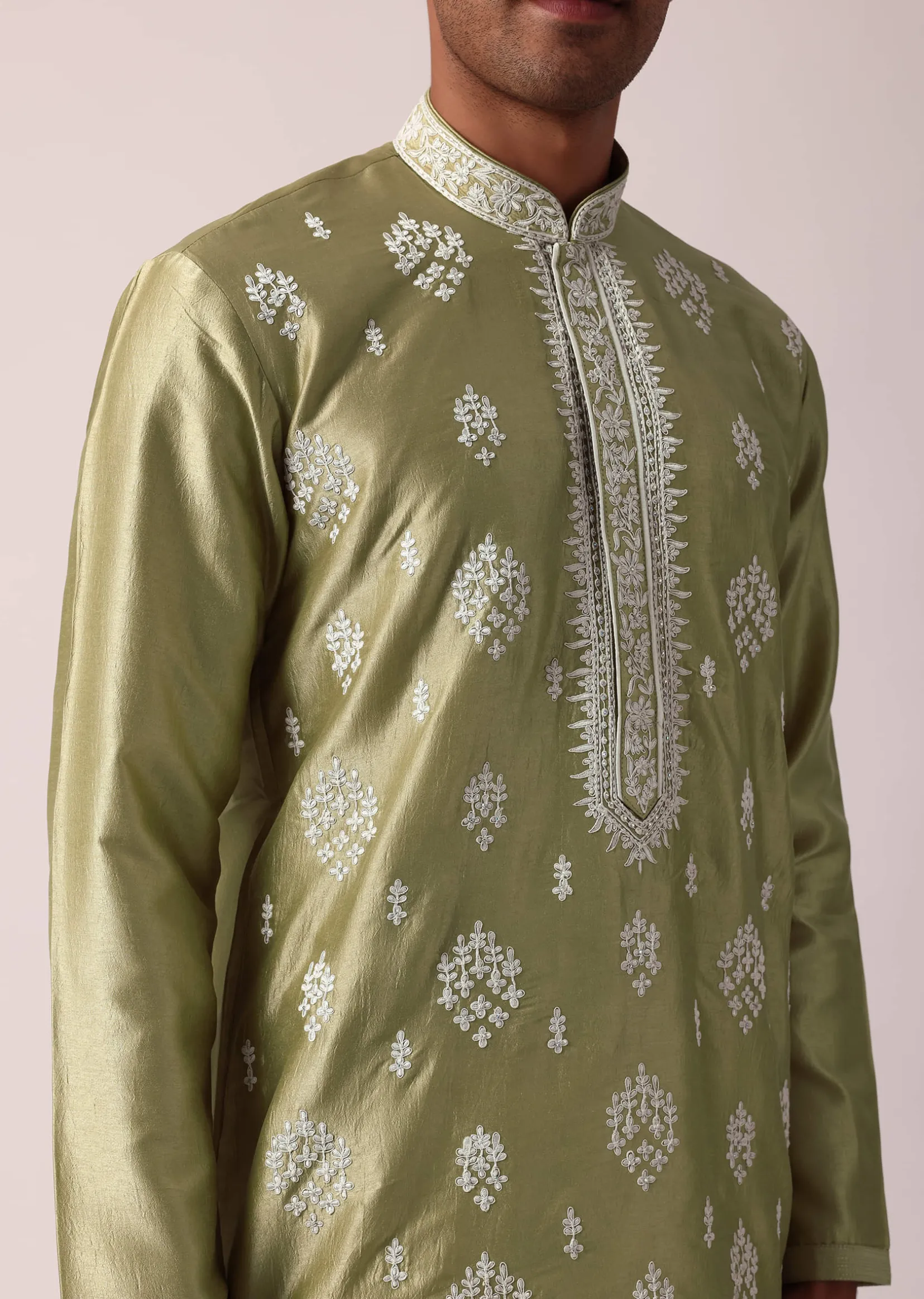 Opulent Gold Silk Kurta Set For Men