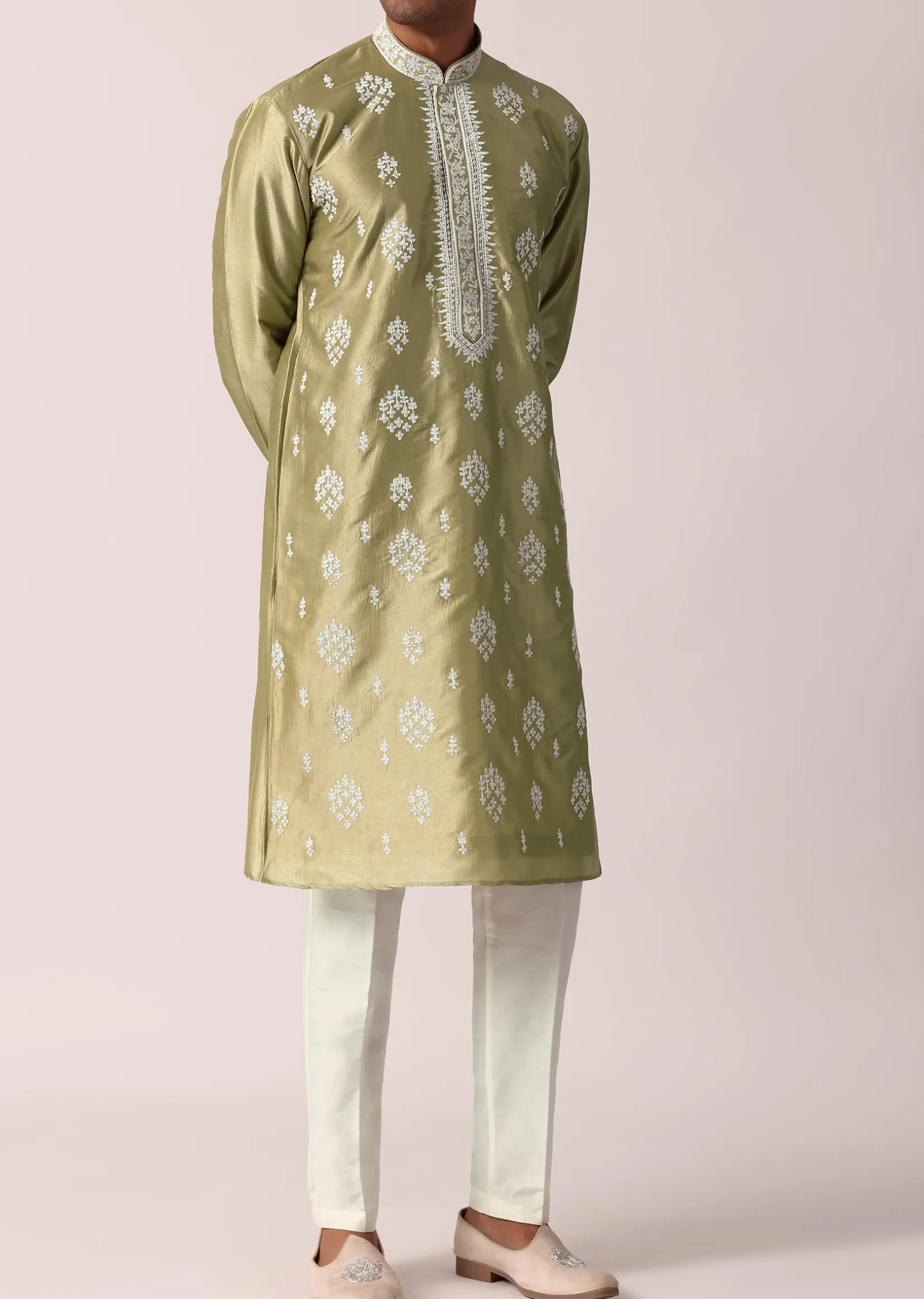 Opulent Gold Silk Kurta Set For Men