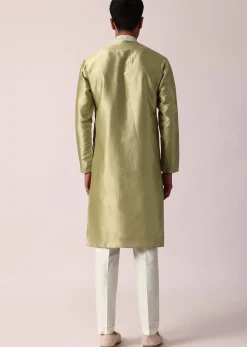 Opulent Gold Silk Kurta Set For Men