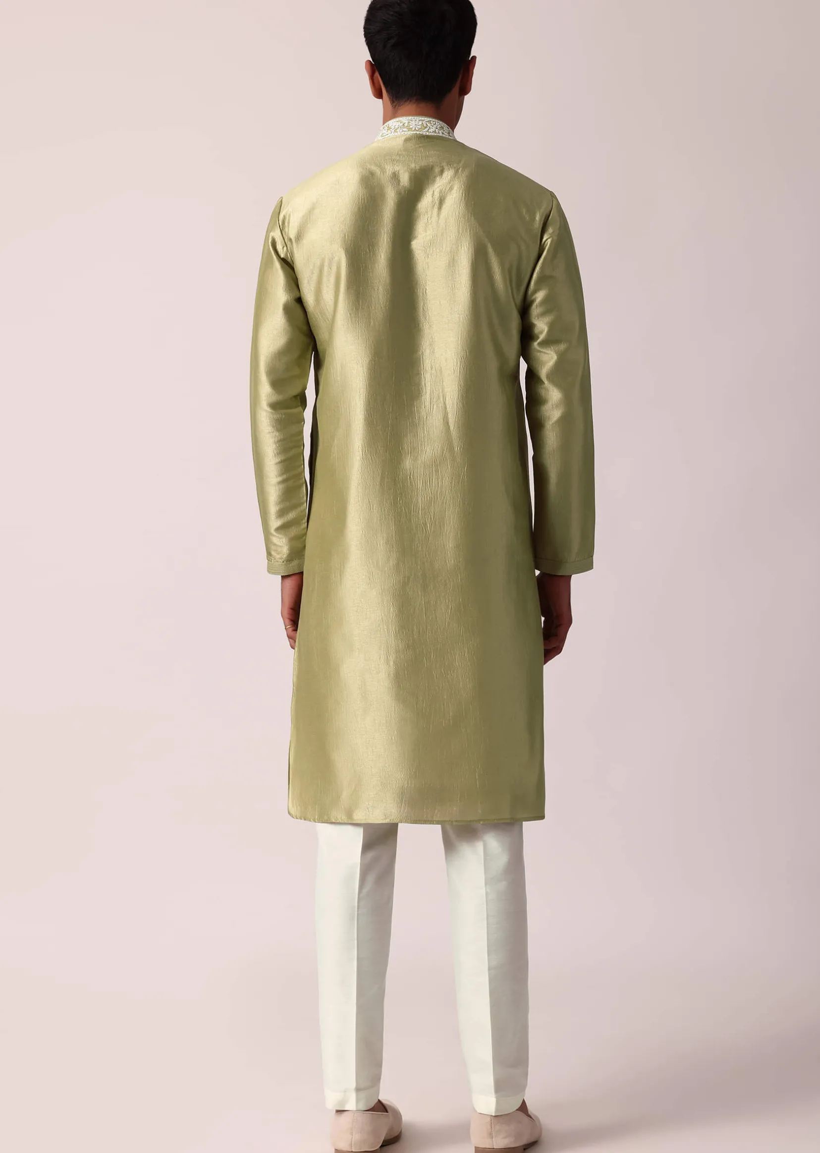 Opulent Gold Silk Kurta Set For Men