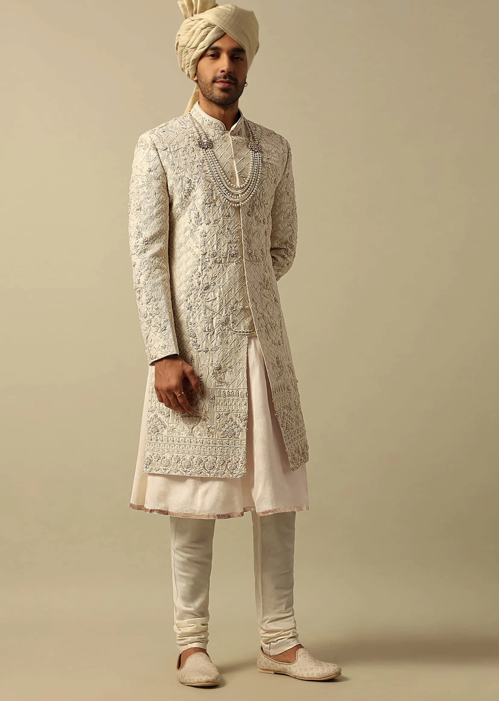 Opulent White Raw Silk Sherwani