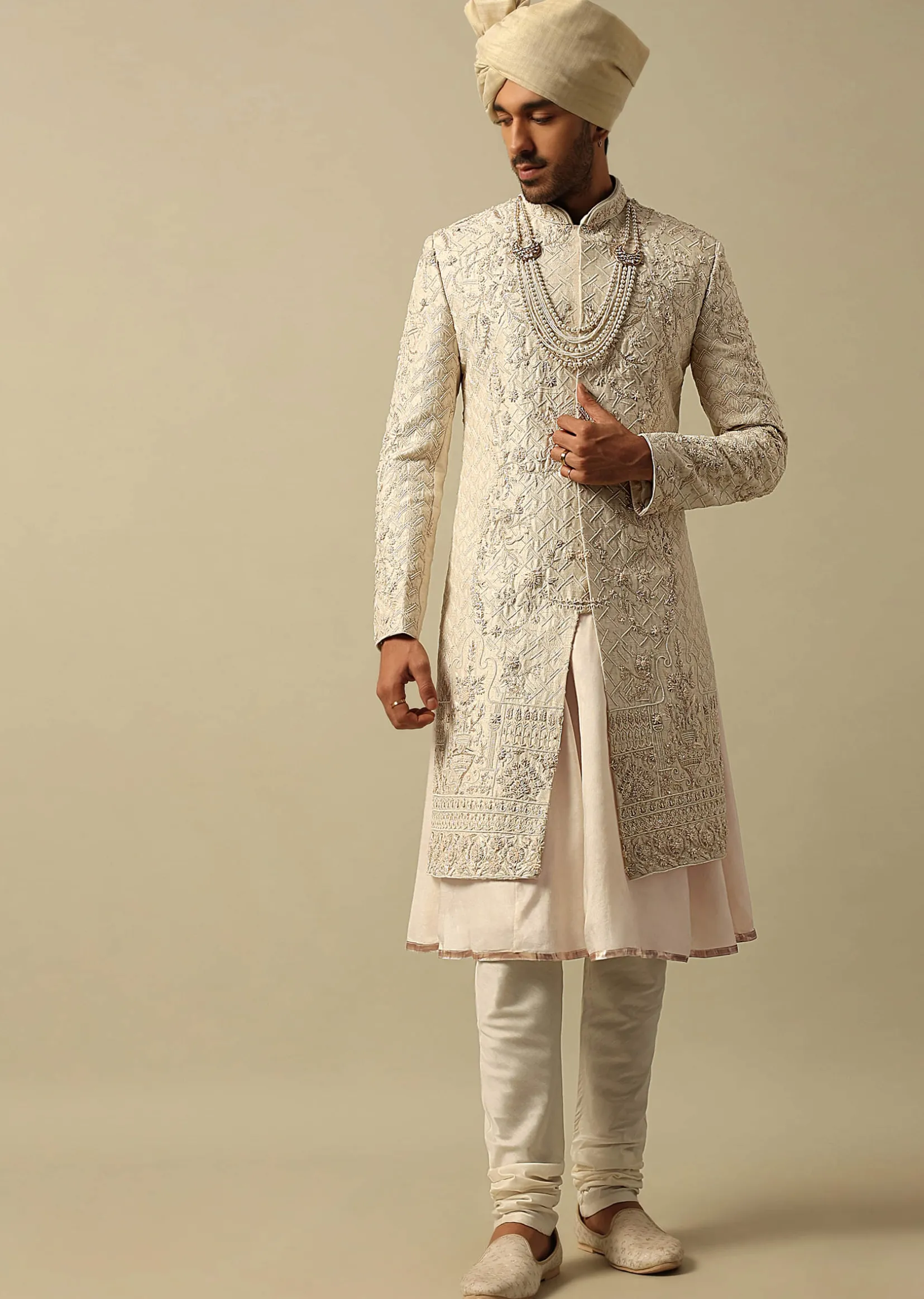 Opulent White Raw Silk Sherwani
