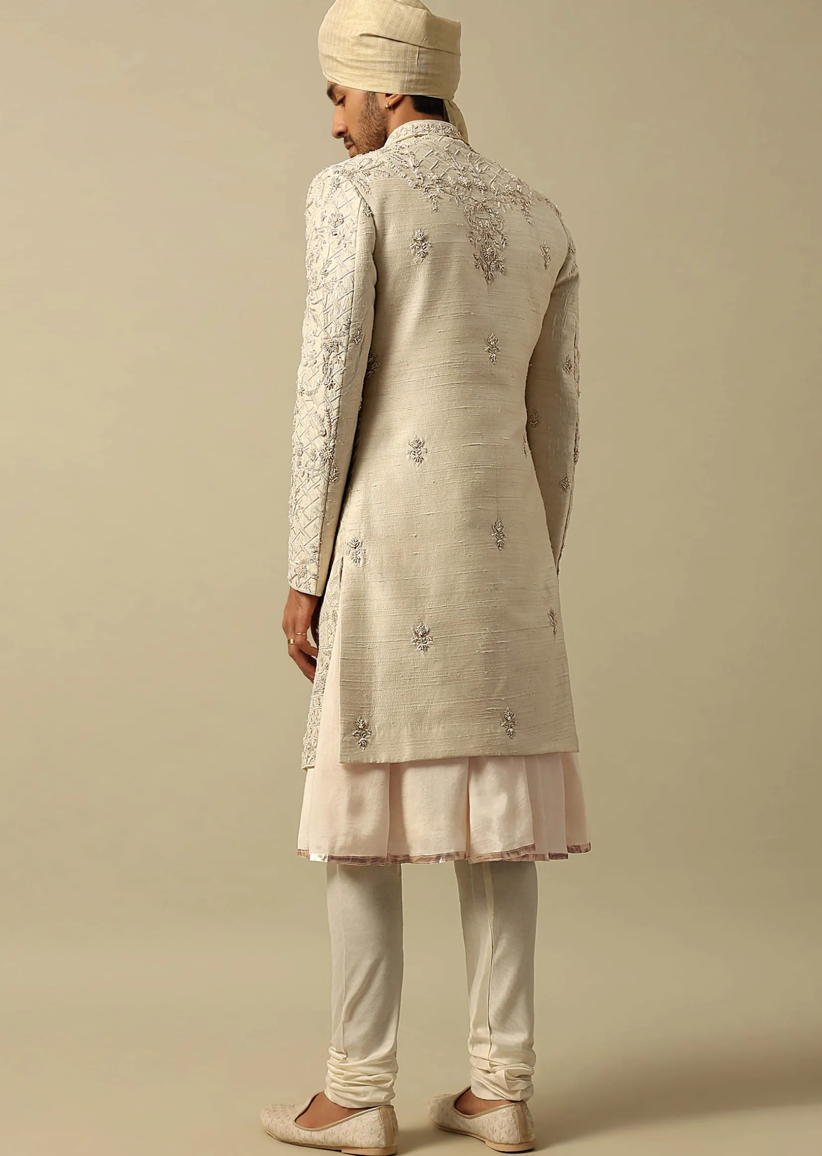 Opulent White Raw Silk Sherwani