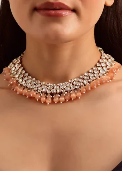 Orange And Gold Kundan Choker Set In Mix Metal