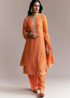 Orange Banarasi Georgette Kurta Set