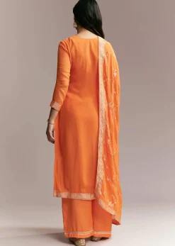 Orange Banarasi Georgette Kurta Set