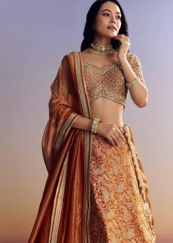 Orange Banarasi Lehenga With Embroidered Choli And Dupatta