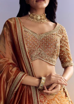 Orange Banarasi Lehenga With Embroidered Choli And Dupatta