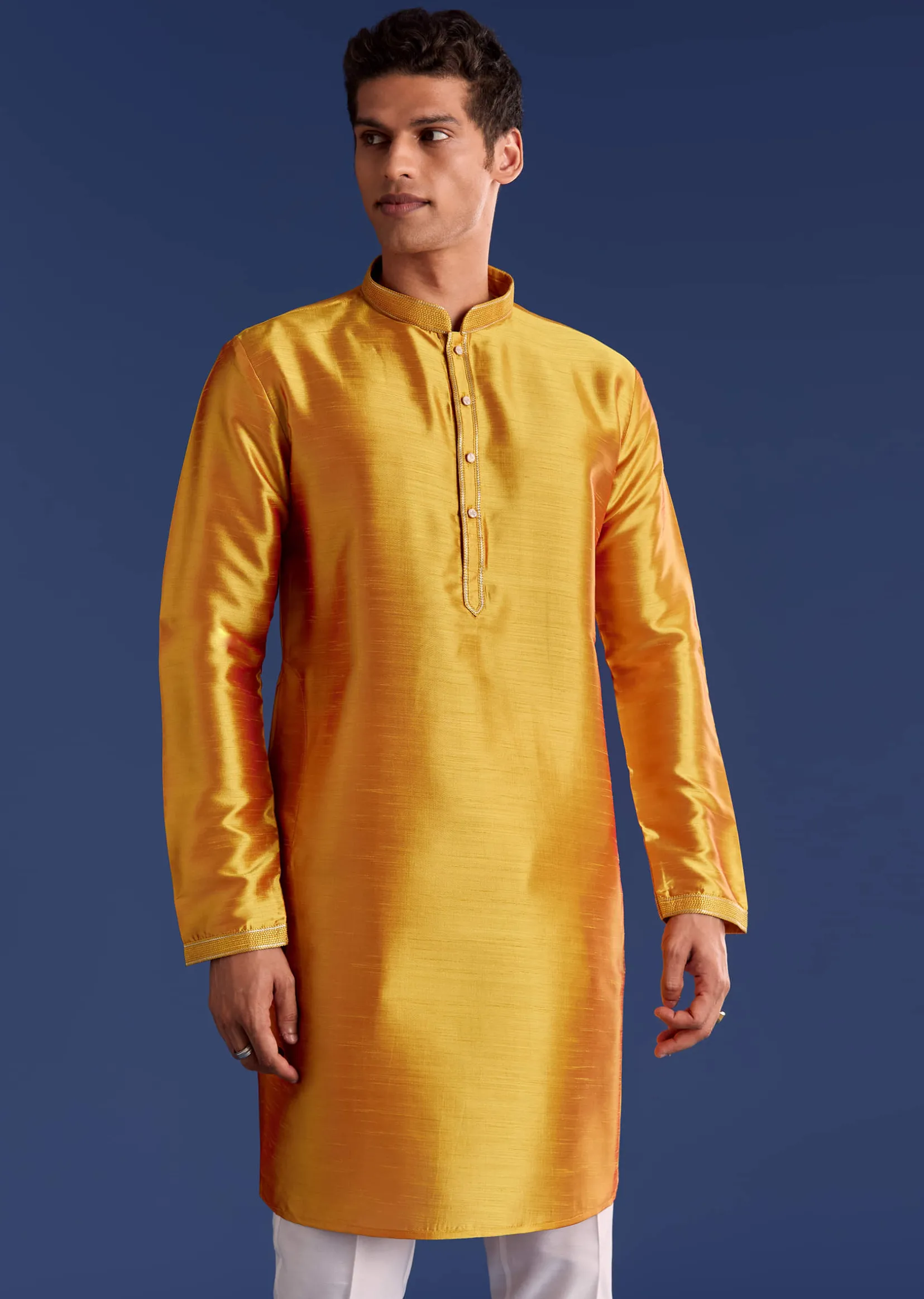 Orange Brocade Kurta Jacket Set With Geometric Print
