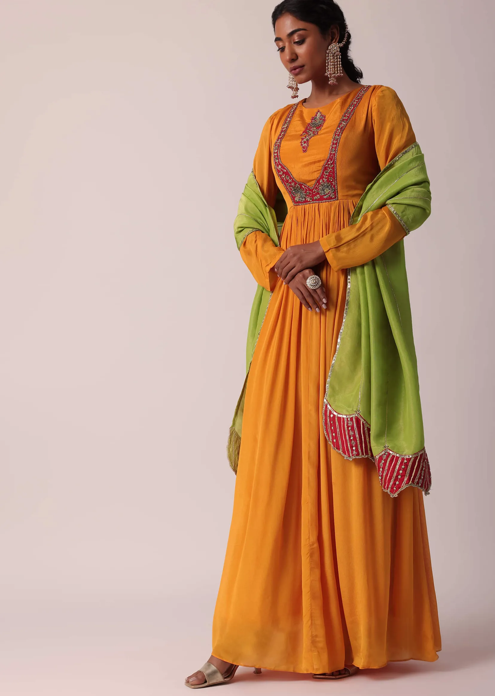 Orange Chiffon Anarkali With Dupatta