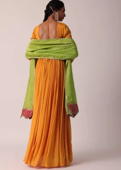 Orange Chiffon Anarkali With Dupatta
