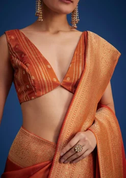 Orange Dola Silk Saree With Zari Border And Pallu