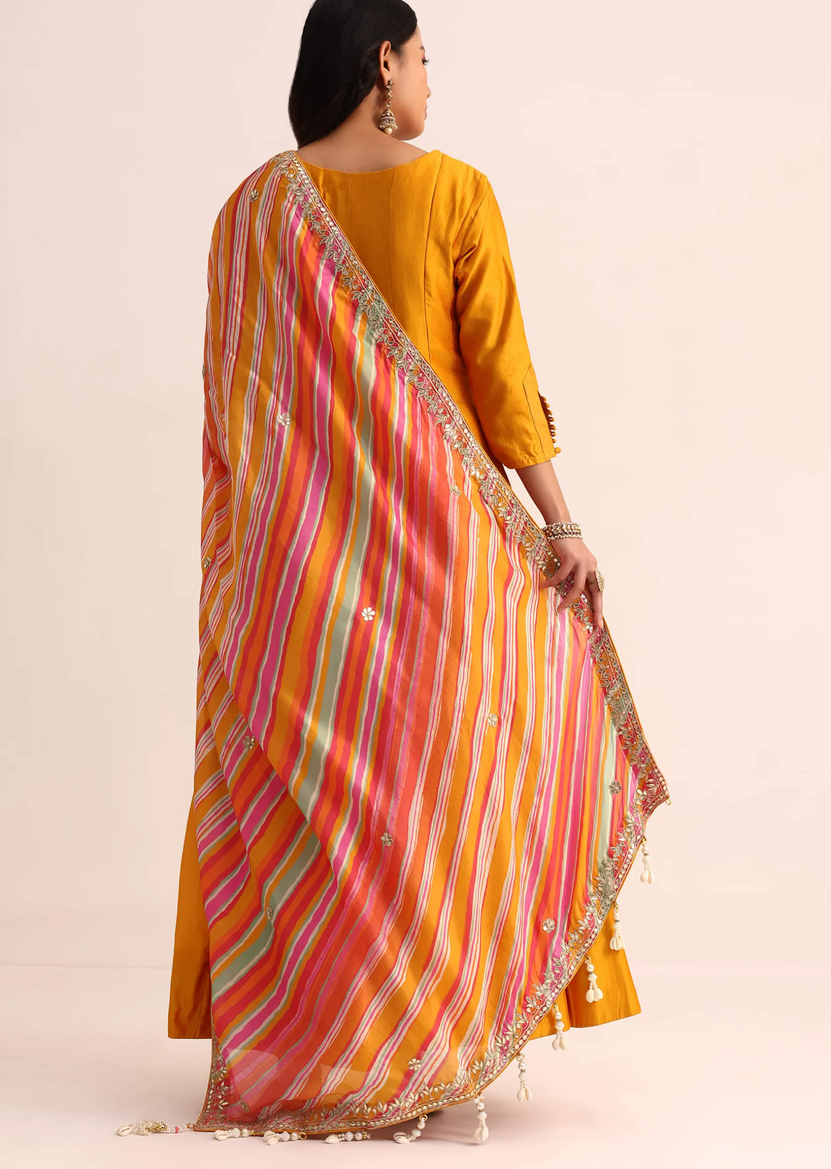 Orange Embroidered Chanderi Anarkali Set With Bandhani And Leheriya Dupatta