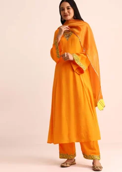 Orange Embroidered Chiffon Kurta Palazzo Set