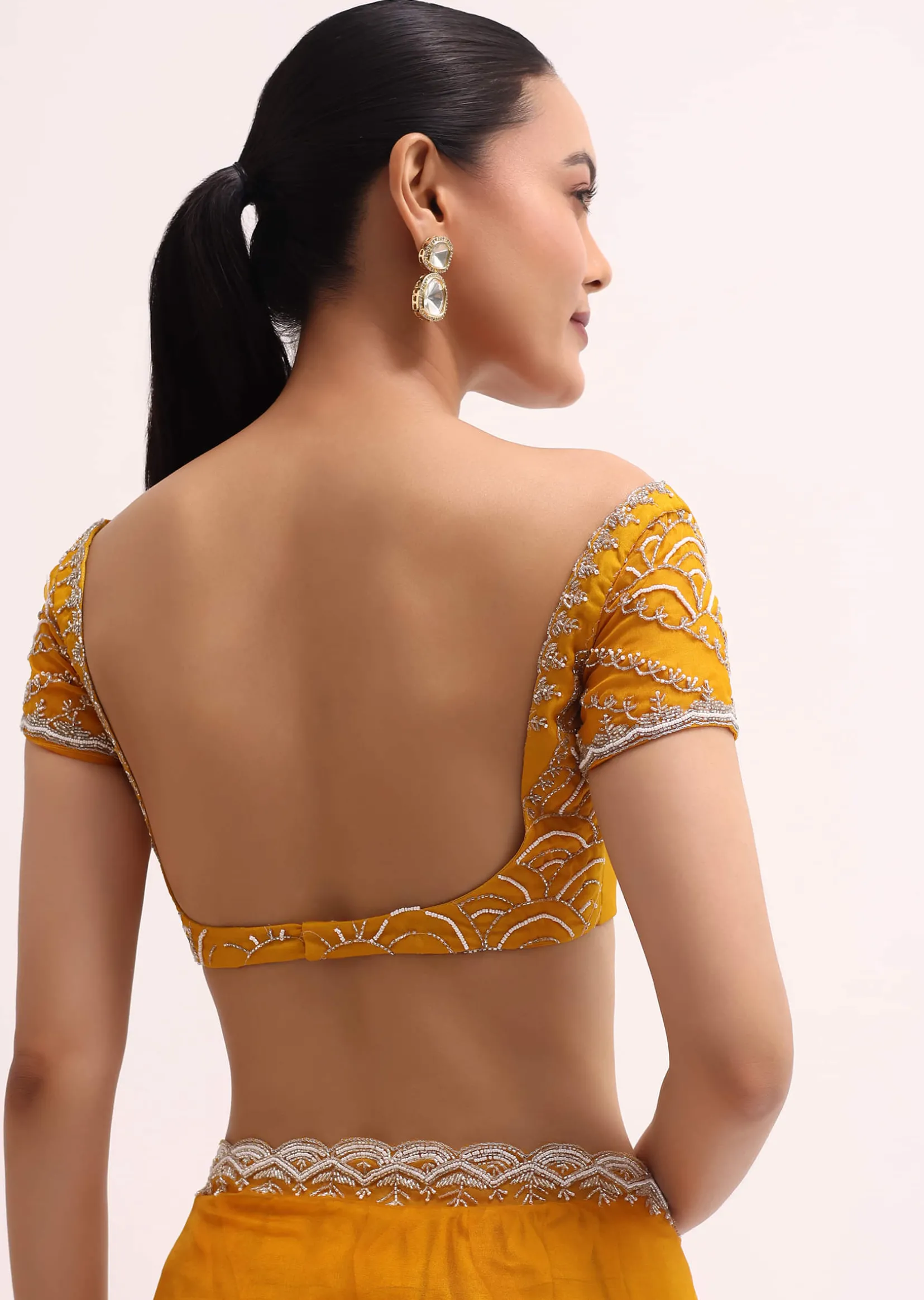 Orange Embroidered Organza Saree With Unstitched Blouse