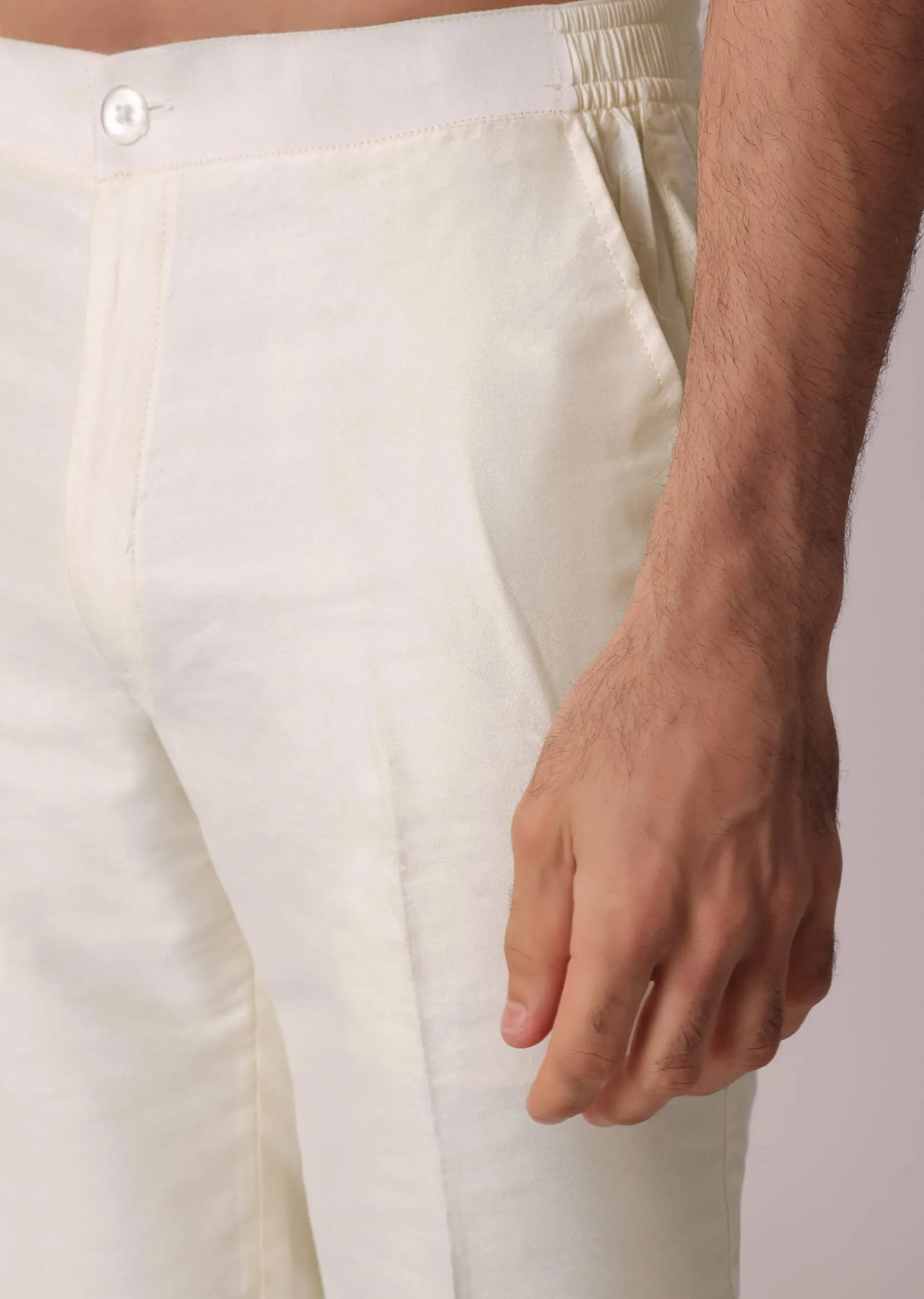 Orange Festive Linen Kurta Set For Men