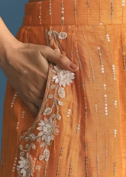 Orange Ombre Silk Palazzo Suit With Cutdana Croptop