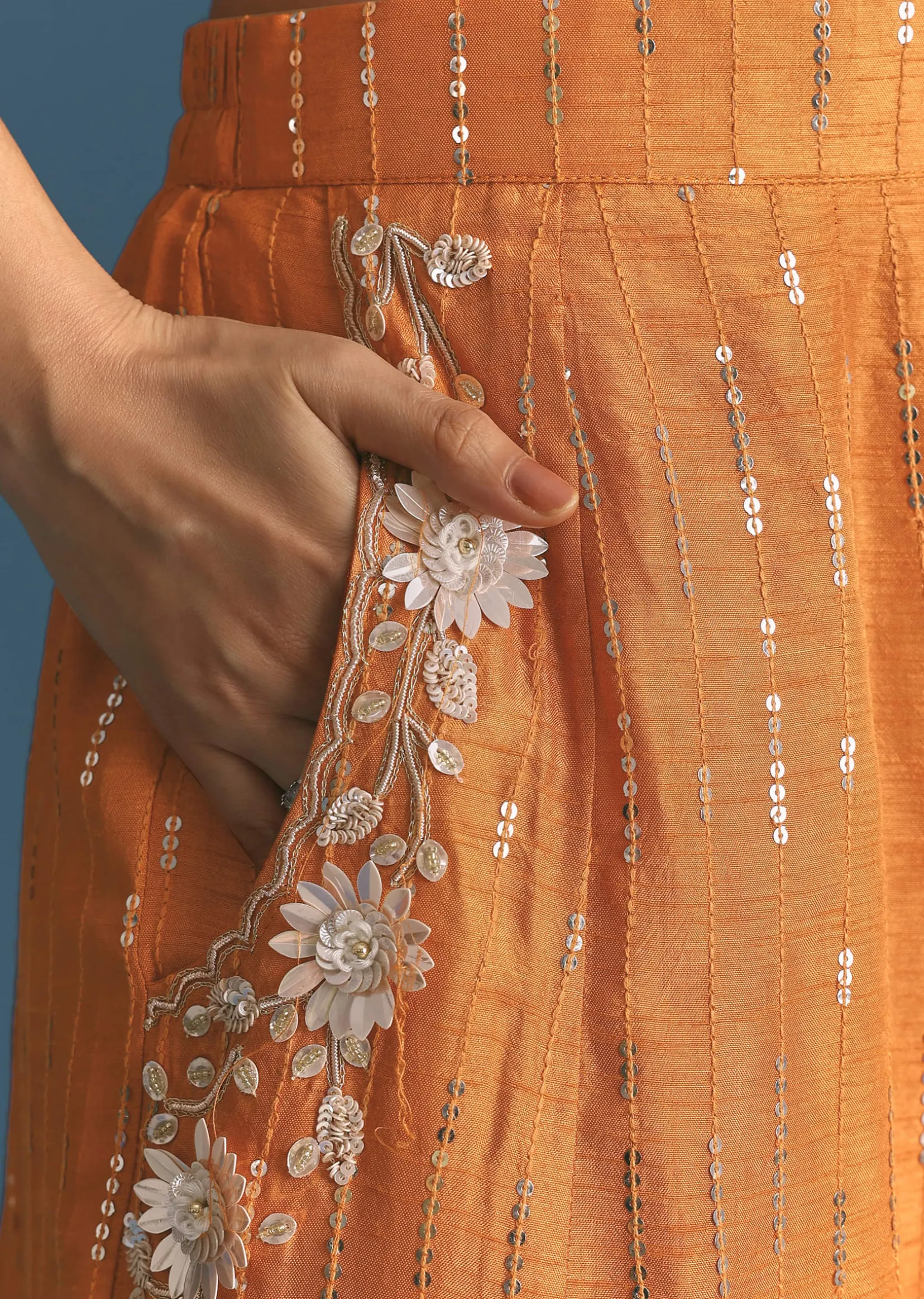 Orange Ombre Silk Palazzo Suit With Cutdana Croptop
