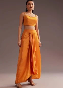 Orange Ombre Zardosi Moti Cape Skirt Set