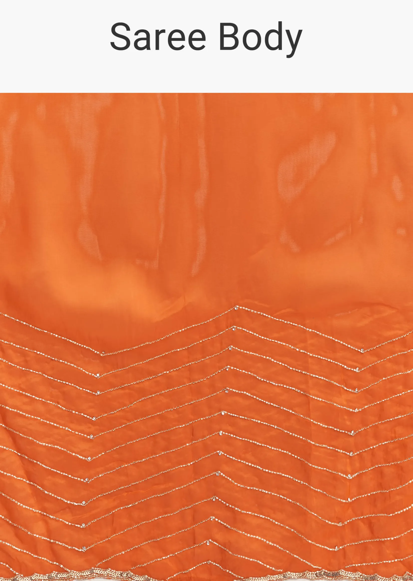 Orange Organza Saree With Zigzag Sequins And Cut Dana Embroidery