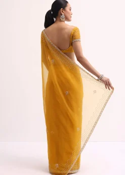 Orange Organza Saree With Unstitched Blouse
