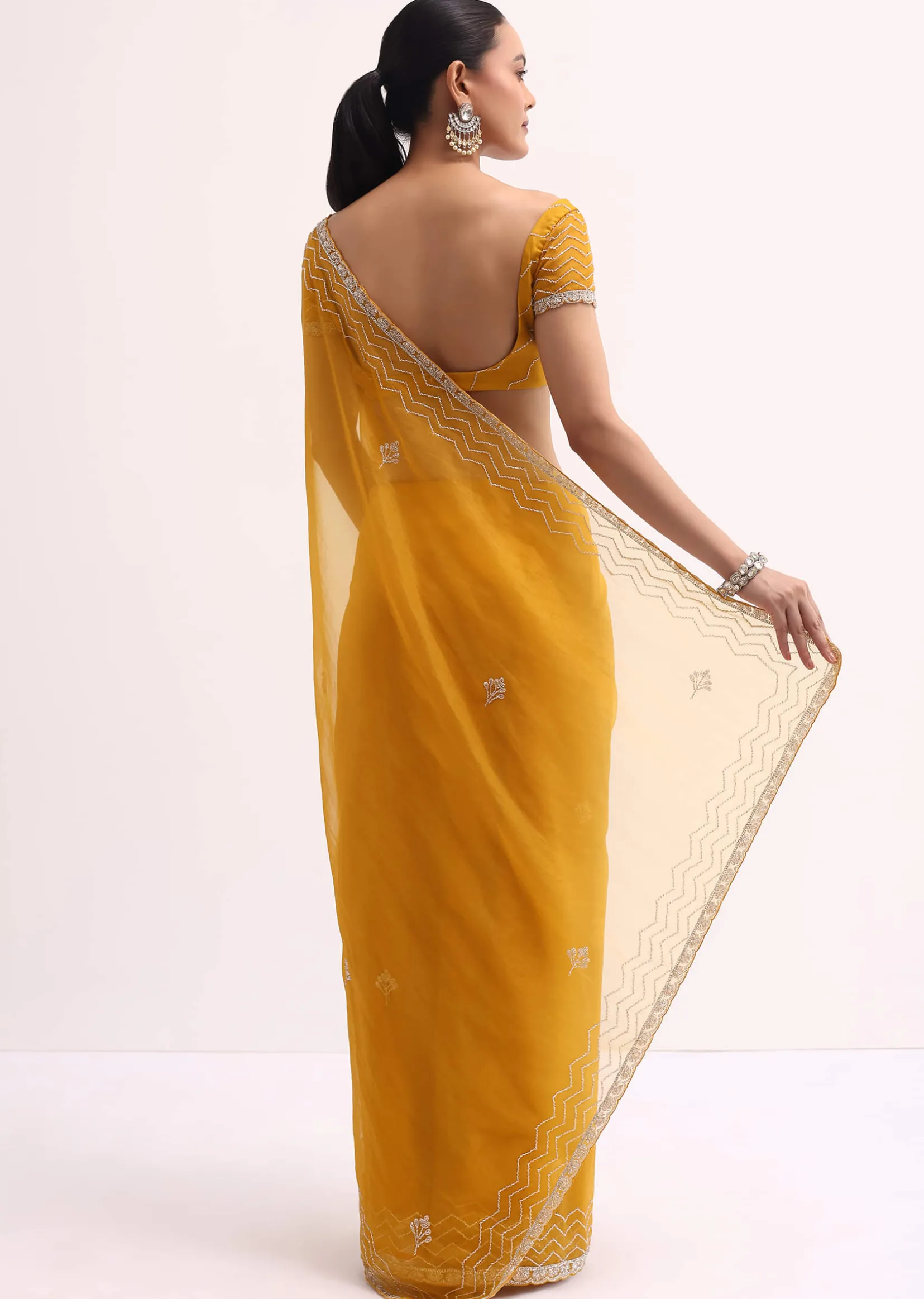 Orange Organza Saree With Unstitched Blouse