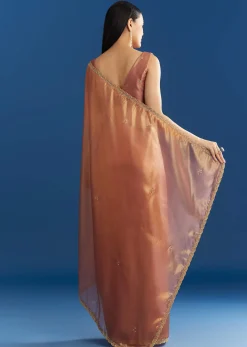 Orange Organza Tissue Saree With Sparkling Scallop Border