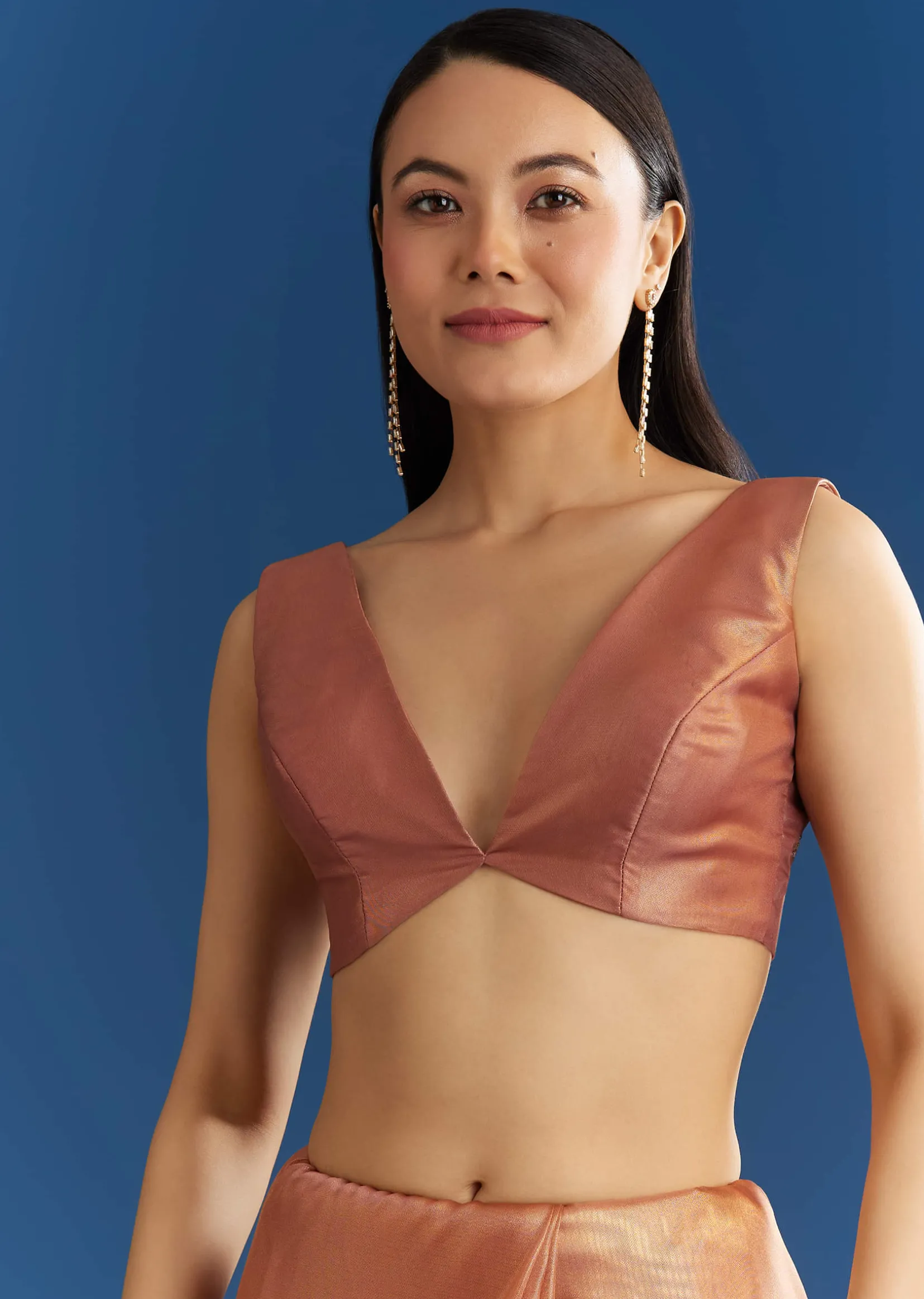 Orange Organza Tissue Saree With Sparkling Scallop Border
