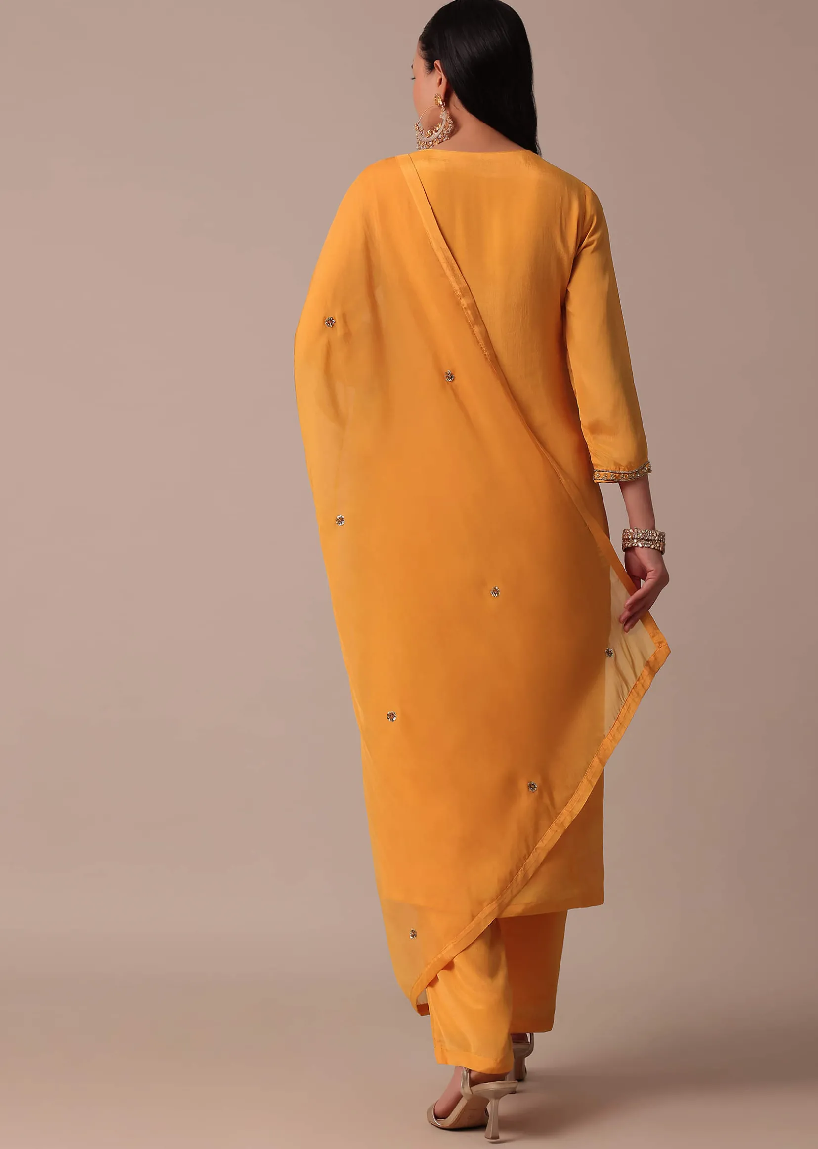 Orange Pant Set With Sequin Work