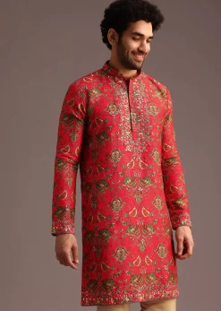 Orange Raw Silk Kurta Wth Pant