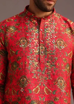 Orange Raw Silk Kurta Wth Pant