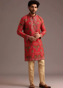 Orange Raw Silk Kurta Wth Pant