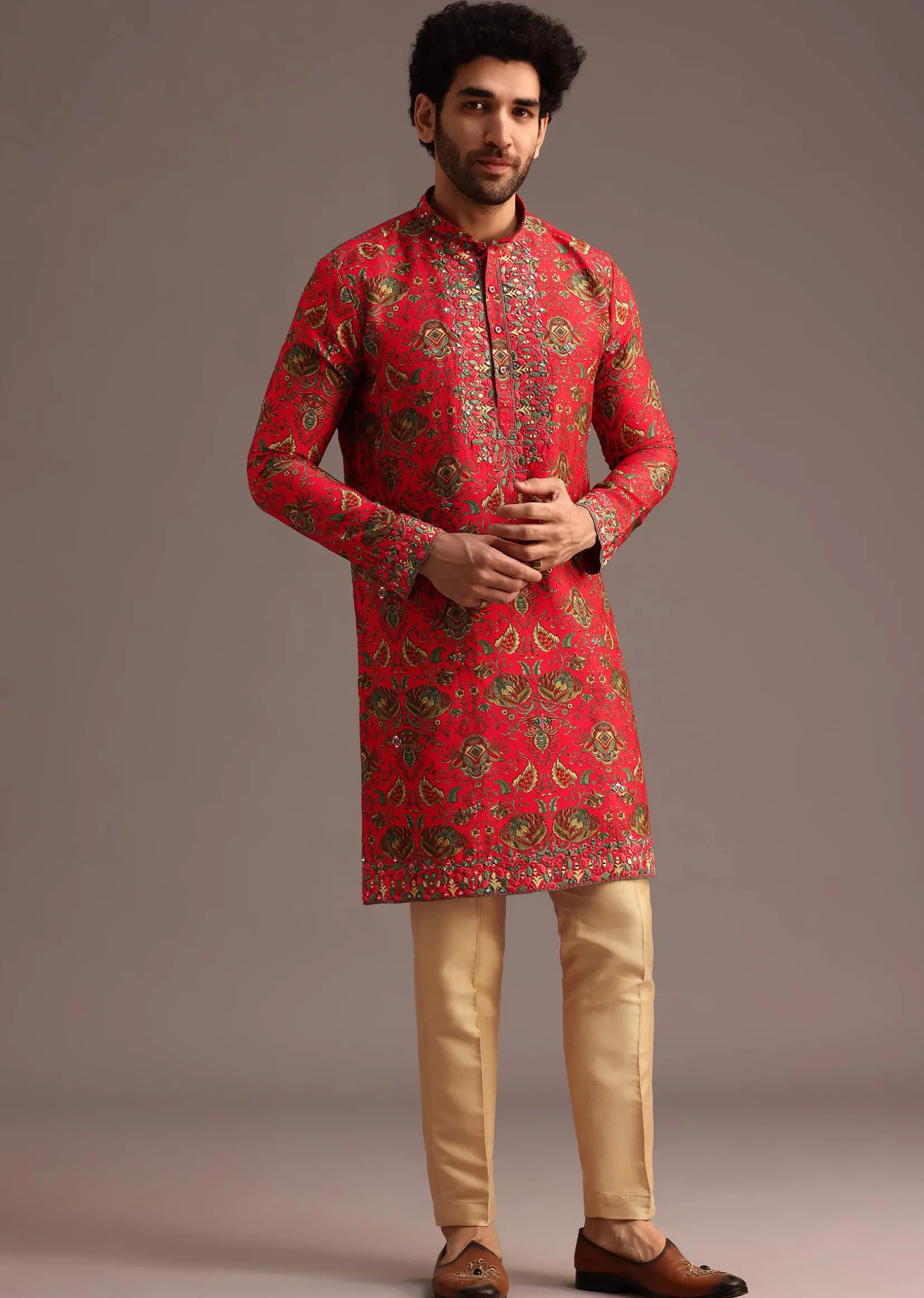 Orange Raw Silk Kurta Wth Pant